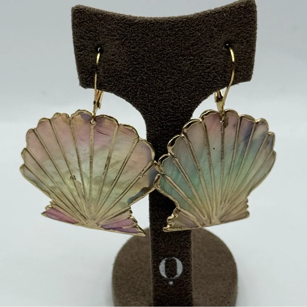 Gold detailing and Iridescent Shell Earrings - Picture 3 of 4